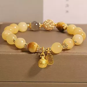 Vàng Tự Nhiên Topaz Xám Mặt Trăng Vòng Tay Mới Retro Vàng Nuốt Quái Vật Linglong Bóng Tay Trang Sức Cho Nữ