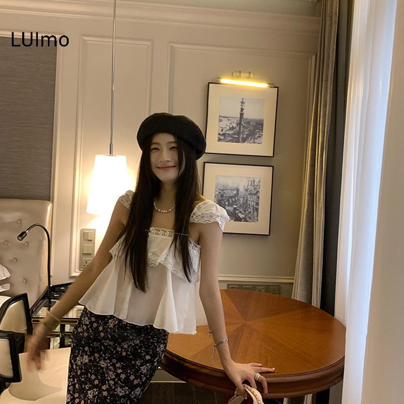 LUImo - Áo thun hai dây ren chắp vá, phong cách Hàn Quốc, phù hợp mùa hè