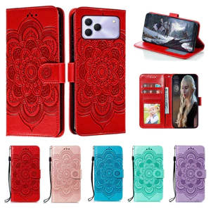 Emboss Hoa Da Ốp Lưng Điện Thoại Tecno Sprark 50 4G Datura Ví Flip Book Case Cover Funda