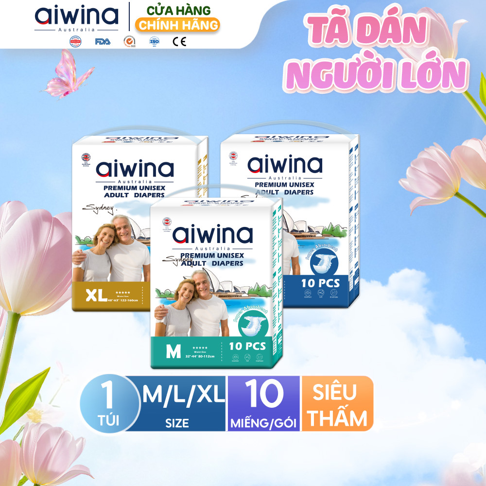 Tã dán người lớn Aiwina siêu mỏng và siêu mềm size M/L/XL túi 10 miếng