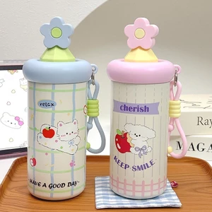 Cốc Nước Mới Dễ Thương Giá Trị Cao Thép Không Gỉ 316 Dung Tích Lớn Đôi Ống Hút Giữ Nhiệt Cốc Hoạt Hình Cốc Di Động