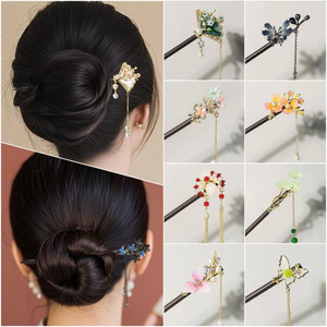 WHX Kẹp tóc giả gỗ mun phong cách Trung Hoa, phụ kiện Hanfu/Sườn Xám, tặng bạn gái