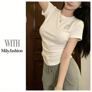 Milyfashion Modal Công nghiệp nặng đính kim cương phù hợp với mọi trận đấu Slim-fit Slimer Look Solid Color T @