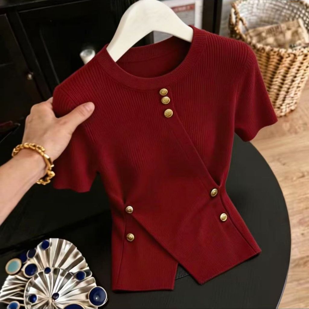 Mùa hè Phong cách mới Thiết kế thời trang Áo len kim loại | Áo dệt kim phong cách phương Tây Slim-fit dành cho nữ Slim-fit, Tính khí phù hợp thời trang Thanh lịch, đi lại