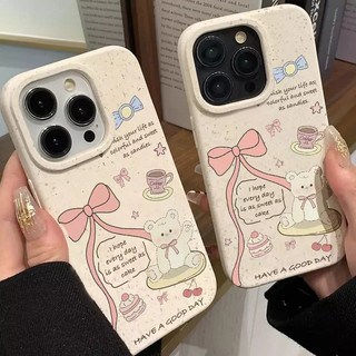 Ốp điện thoại hoạt hình cổ điển Nơ tráng miệng Gấu trắng Thích hợp cho IPhone 7 8Plus 11 12 13 14 15 Pro Max X XR XS Max