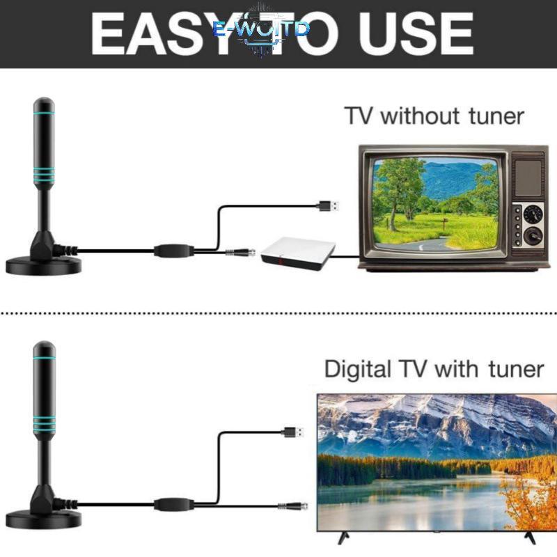 Ăng-ten TV kỹ thuật số E-WOITD có bộ khuếch đại tín hiệu 480 + Miles Ăng-ten ngoài trời trong nhà VHF UHF Kỹ thuật số trên không E-WOITD