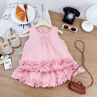 10-30kg Set áo bèo hồng vàng mix chân váy bèo HA