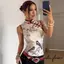 Áo Sườn Xám Chim Họa Tiết Hoa Nữ Cổ Không Tay Áo Vest Phong Cách Chinester Thanh Lịch