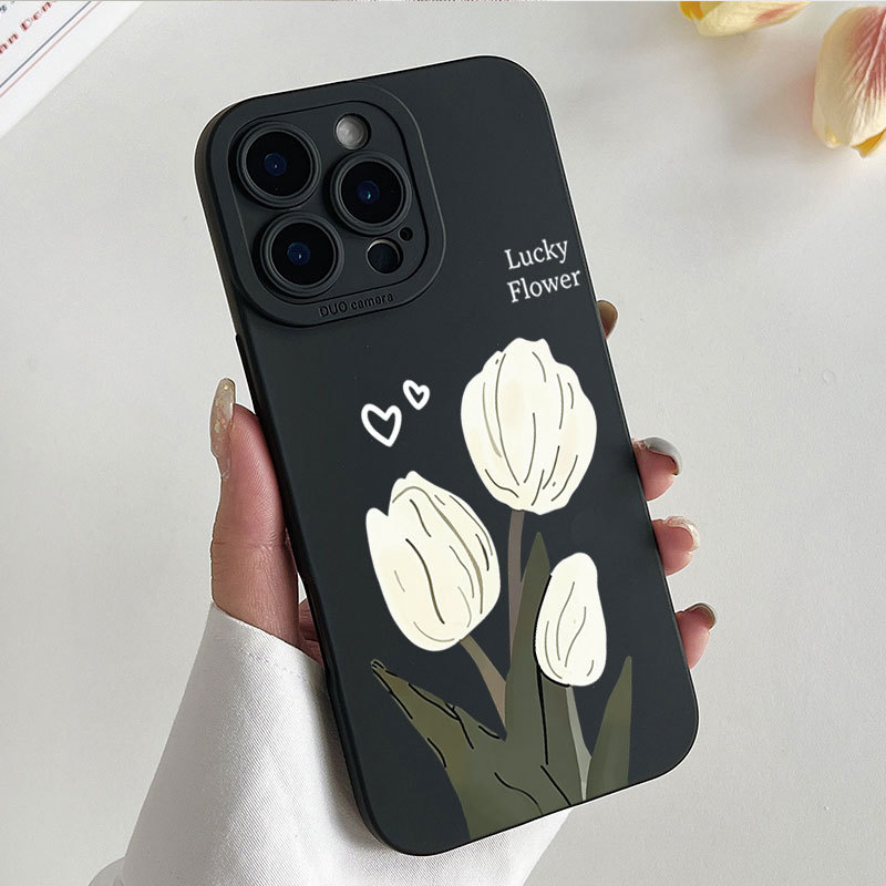 Ốp lưng iPhone Vỏ máy ảnh silicon họa tiết hoa may mắn - iP 7/8/X/XS/XR/11/12/13/14/15/16/17/Plus/Air/Pro/Max