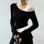 Slim-fit Slimmer Look Color Matching All match Oblique Shoulder Fake Two-piece Leak