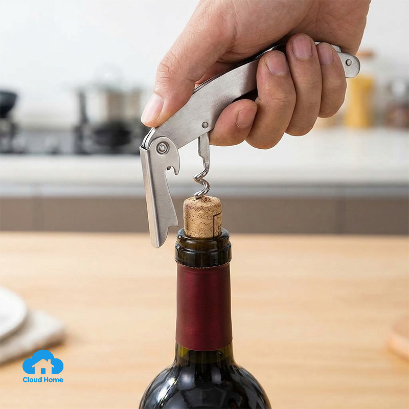 Dụng cụ mở nắp chai rượu và bia đa năng, có thể gập lại, làm bằng thép không gỉ 2cr13 với đầu hình nón xoắn ốc.