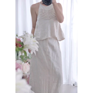 Áo kiểu linen nữ cổ yếm xếp li đan lưng dây mùa hè phong cách nữ tính, nhẹ nhàng MyaHouse