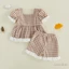 6M-4Y Bé Gái Mùa Hè 2 Bộ Trang Phục Puff Tay Cổ Vuông Kẻ Sọc Ngọt Ngào Peplum Áo Đèn Lồng Quần Short Bộ