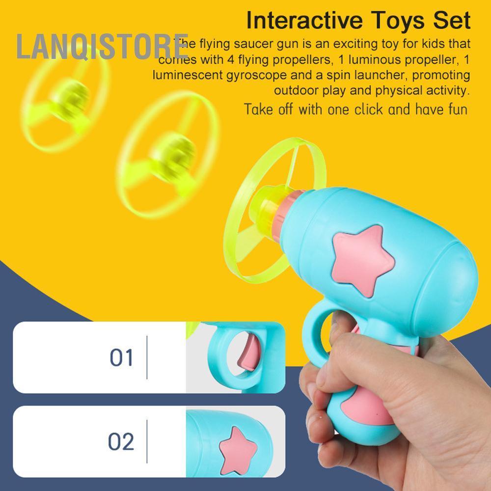 lanqistore Đĩa bay con quay hồi chuyển 2 trong 1 Súng phóng đĩa Đồ chơi Bộ đồ chơi tương tác cho trẻ em (7 chiếc)
