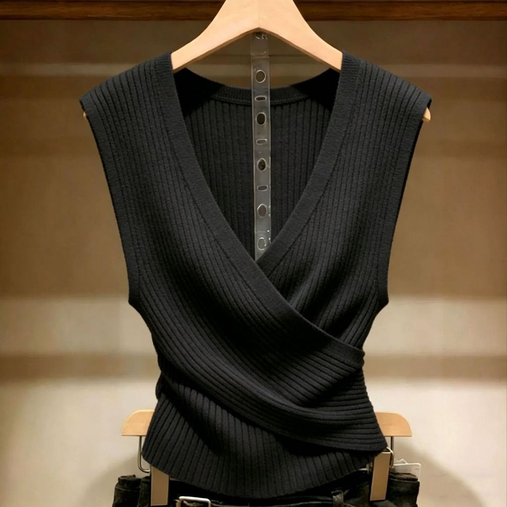 2026 Phong cách mới Pure Desire Style Áo Vest dệt kim không tay cổ chữ V gợi cảm, Áo thời trang sọc Sense Pit, Áo khoác mỏng vừa vặn mùa hè, Thích hợp cho trang phục thời trang nữ trẻ, Lời chúc phúc dòng chảy cốt lõi, Thể hiện sự quyến rũ độc đáo và Phong