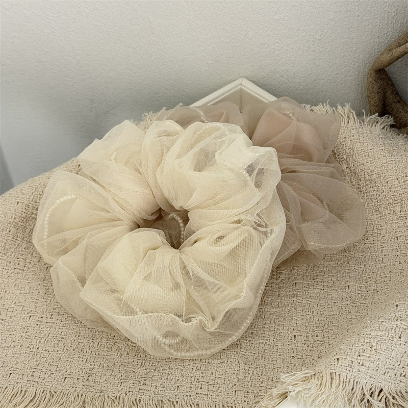 Hululu / Ngọc Trai Màu Khỏa Thân Sang Trọng Trong Suốt Sợi Scrunchy Dây Buộc Tóc Thời Trang Cao Cấp Dây Buộc Tóc Đuôi Ngựa Dây Buộc Đầu Hoa