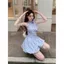 Đầm dây buộc chấm bi màu xanh Pháp dành cho nữ Kỳ nghỉ bên bờ biển mùa hè Hot Girl Váy ngắn Bud eo hẹp