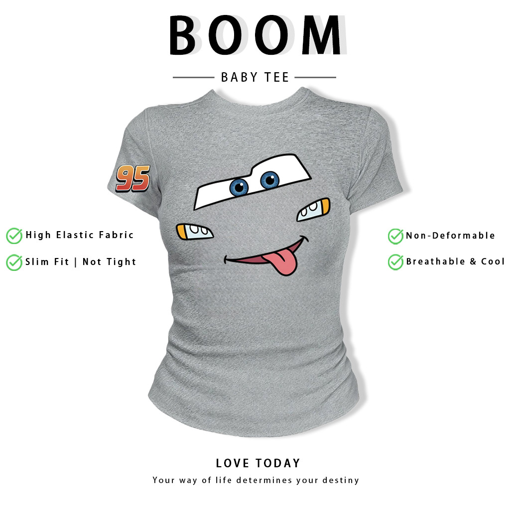 BOOM Áo Baby Tee Nữ Cotton Ôm Body-Áo Thun Ngắn Tay Y2K In Hình PhongCách Mùa Hè, Cổ Tròn Hàng Đầucách hàn quốc phongF93