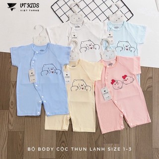 Bộ Body Cộc Tay Thun Lạnh Size 1-3 cho Bé Sơ Sinh với Thiết Kế Gấu Dễ Thương Màu Sắc Đa Dạng