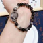 Vòng tay cáo Obsidian bạc tự nhiên dành cho nữ - Cáo chạm khắc 3D - Hạt 8mm - Trang trí bạc - Thủ công - Lý tưởng cho nữ