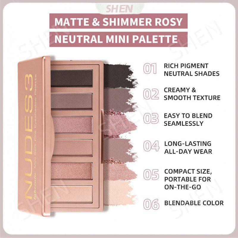 YW Bảng Phấn Mắt Mini Mềm Sáu Màu Dễ Màu Không Dễ Dàng Tháo Rời Matte Smooth Flash