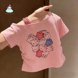 Bộ đồ bé gái lệch vai Hello Kitty - Áo in hình váy tầng xếp siêu dễ thương