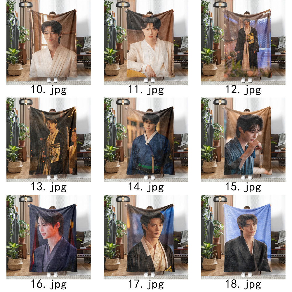 Chăn Flannel in hình Byeon Woo Seok, Chăn ném một mặt mềm mại Perfect Crown dành cho người hâm mộ