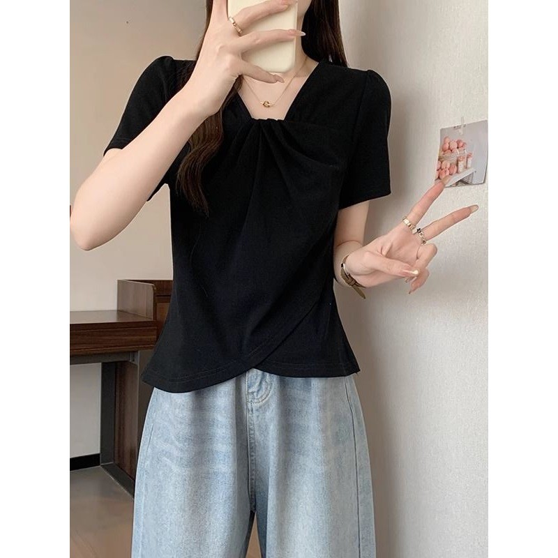 Áo thun nữ ngắn tay mùa hè, thiết kế đơn giản, trendy