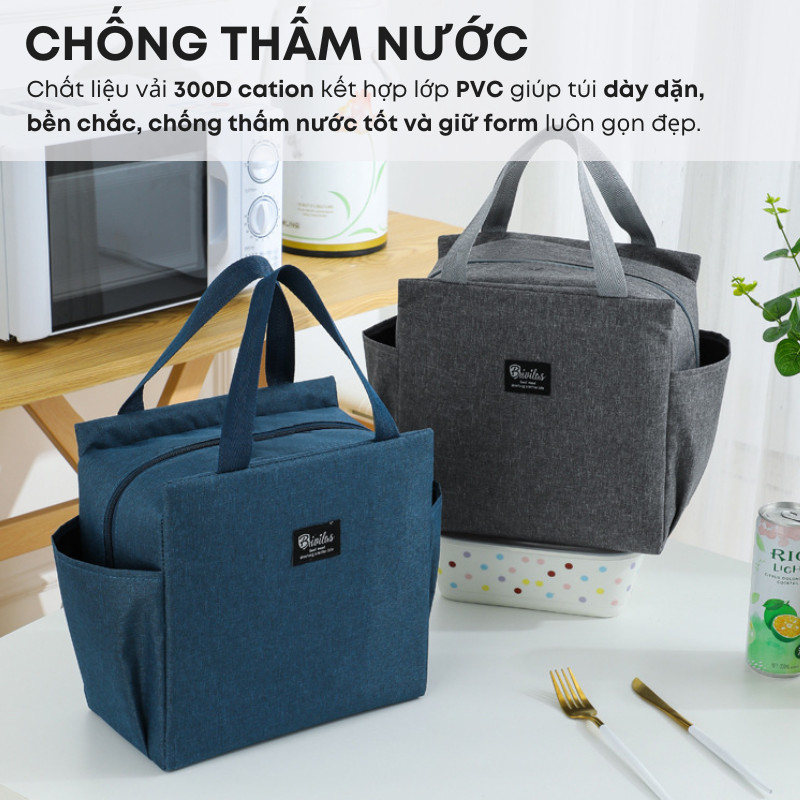 Túi Đựng Cơm Giữ Nhiệt Size Lớn 2 Ngăn Phụ Tiện Lợi – Túi Cơm Văn Phòng Chống Nước, Dung Tích Rộng Tiện Lợi | 378