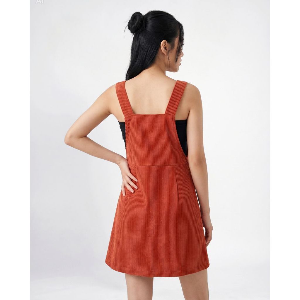 Đầm Overall/Yếm Nữ Nhung Tăm Màu Gạch Cua (Không gồm áo ống)
