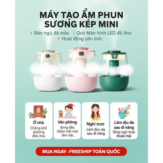 Máy Tạo Độ Ẩm Mini Xịt Kép 2L Dung Tích Lớn Yên Tĩnh Nhiều Màu Sắc Đèn Ngủ Phòng Ngủ Văn Phòng Chạy Bằng USB