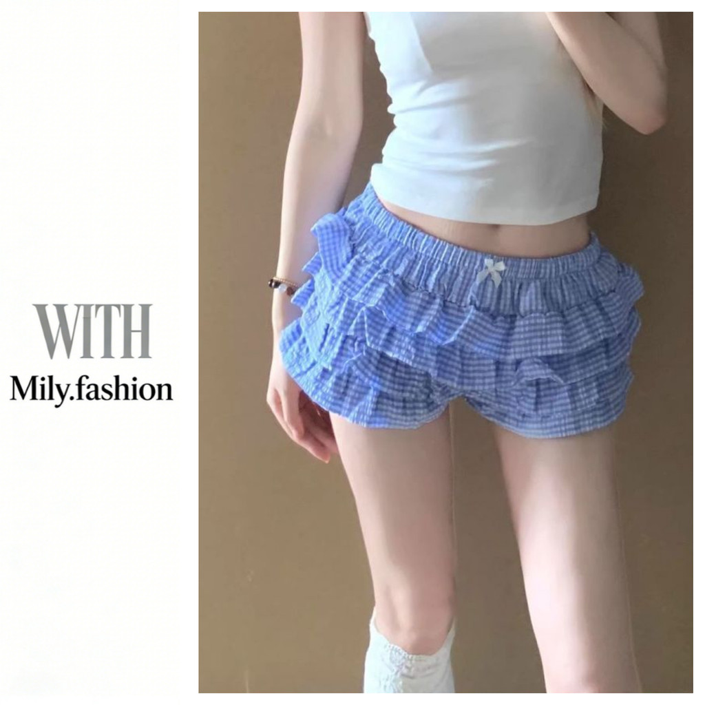 Milyfashion Quần Short Bánh Culottes Mùa Hè Kẻ Sọc Eo Nơ Nhiều Lớp