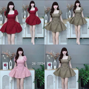ĐẦM NỮ NGẮN DÁNG XÒE THIẾT KẾ 6 HOA CHẤT VẢI XƯỢC HÀN RUBY DẬP HOA NỔI PHONG CÁCH HIYU 66 STORE