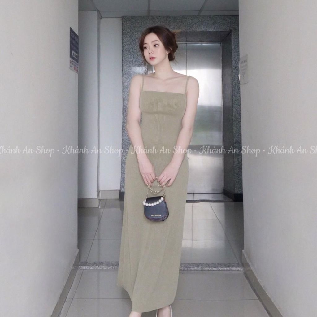 Đầm Body Hai Dây Chữ A Chất Len Tăm Co Giãn KA79
