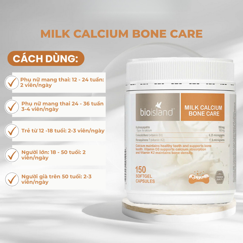 Canxi Sữa Hữu Cơ Milk Bone Care Bioisland Cho Mẹ Bầu, Trẻ Dậy Thì, Người Già BIOISLAND VIỆT NAM BI05