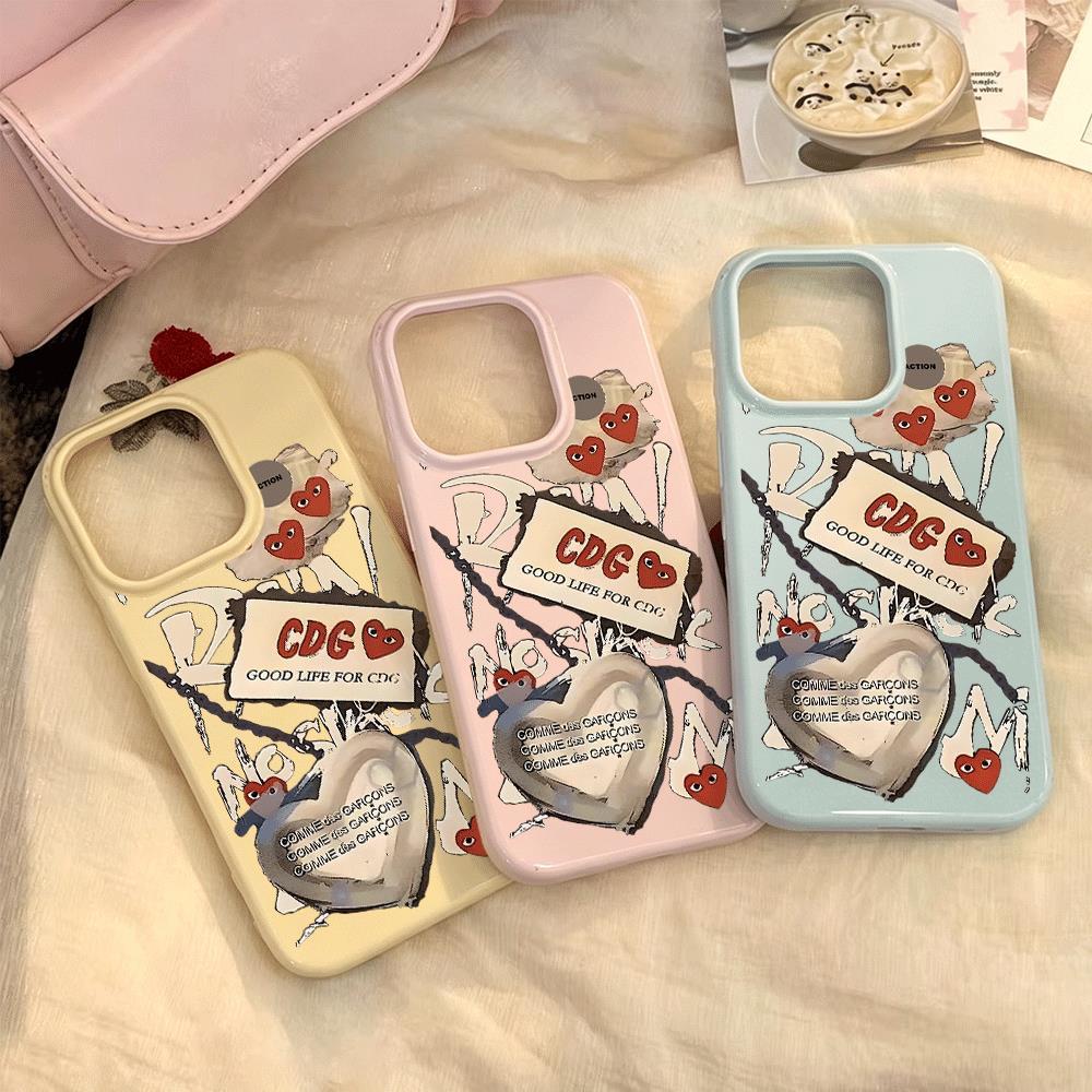 CDG tình yêu graffiti cho iPhone 17pro trường hợp iPhone 16/15/14/13 giả da kết cấu