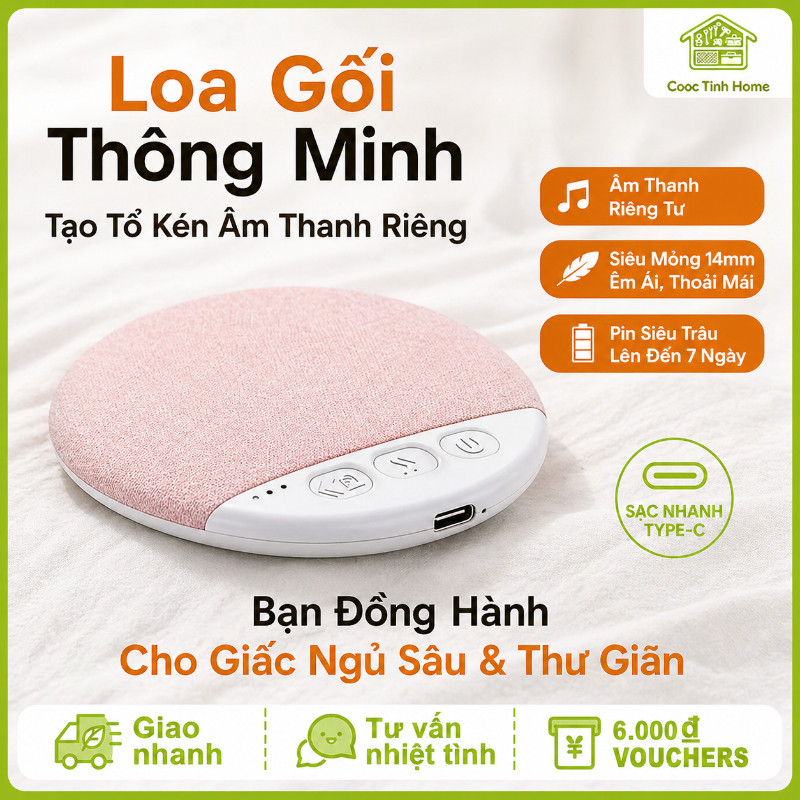 Loa Gối Thông Minh - Tạo Tổ Kén Âm Thanh Riêng, Sạc Type-C, Bạn Đồng Hành Cho Giấc Ngủ Sâu & Thư Giãn