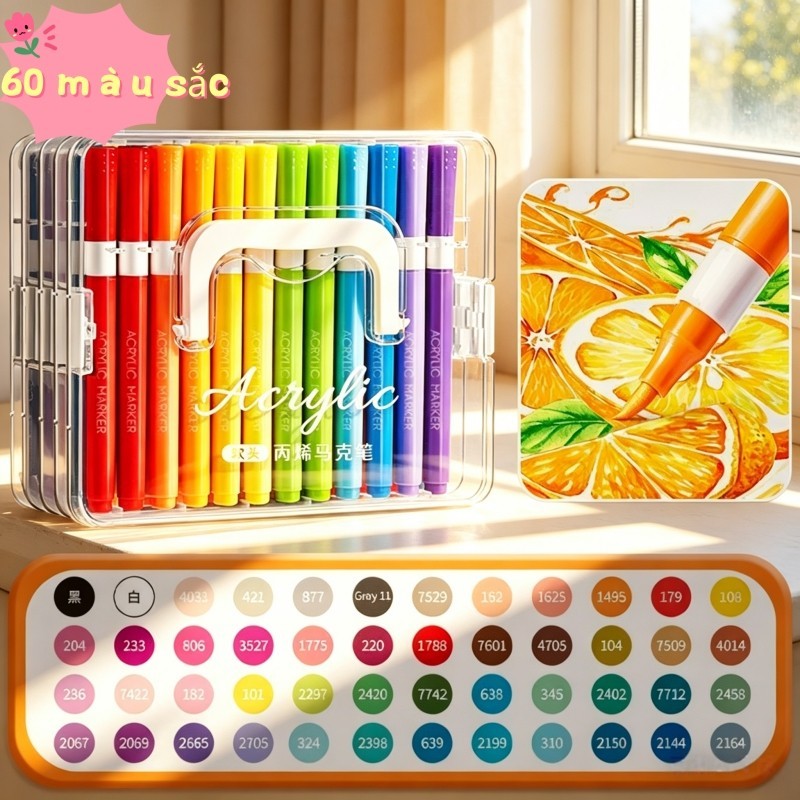Bút Acrylic Marker 24-72 Màu – Đầu Mềm, Mực Đậm, Vẽ Trên Mọi Chất Liệu, Dùng Cho Học Sinh, Mỹ Thuật, DIY