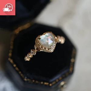 Nhẫn nữ cá tính, thời trang, hình trái tim, màu tự nhiên, vỏ sò trắng, pha lê, đa năng.