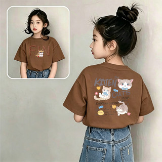 【Giao hàng trong vòng 24 giờ】Áo thun cổ tròn in hình mèo dễ thương, phù hợp cho trẻ em từ 1-12 tuổi.