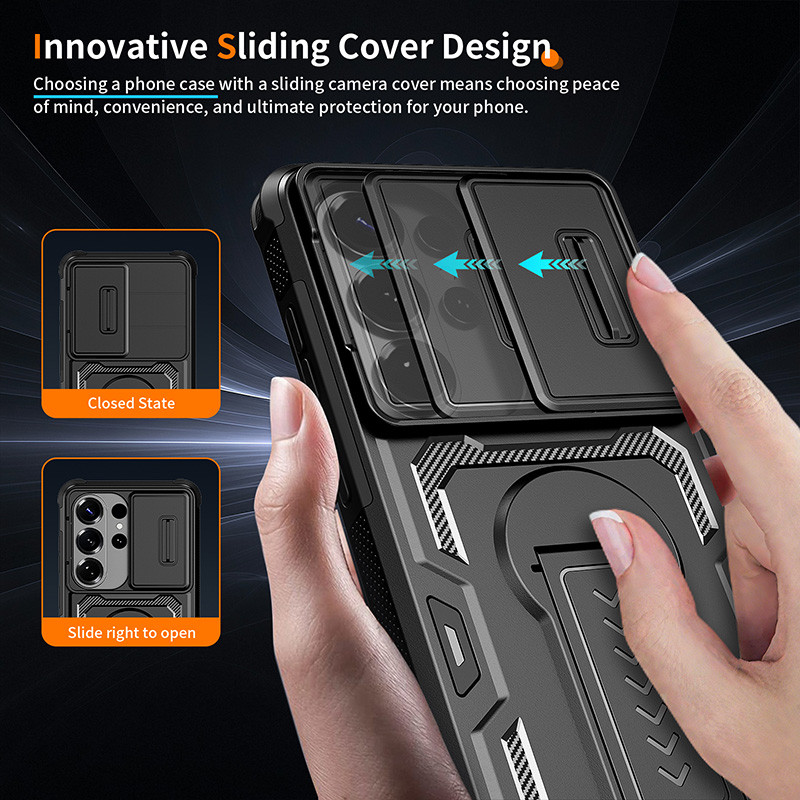 Dành Cho Samsung Galaxy S26 Ultra S25 S24 5G Giáp Chống Sốc Chắc Chắn Ốp Lưng Trượt Camera Bảo Vệ Đẩy Kéo Giá Đỡ Bao
