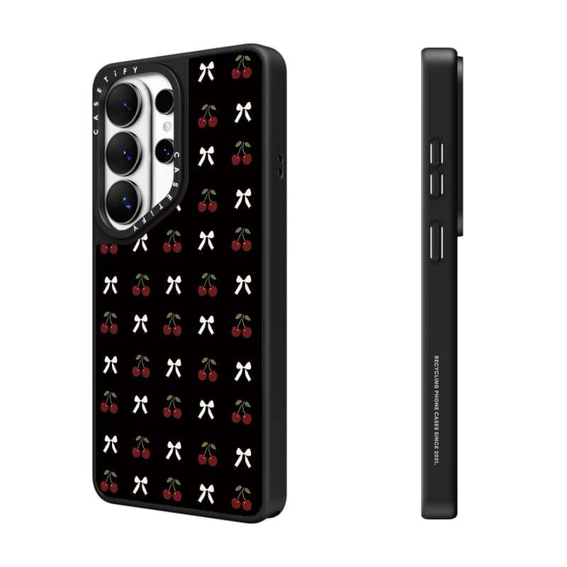 CASECASE X Cherry Bow Case Matte Black Từ Hút Ốp Lưng Samsung Galaxy S26 Ultra S25 S24 S23 Ultra Plus Mặt Sau Cứng Có Hộp Khắc logov