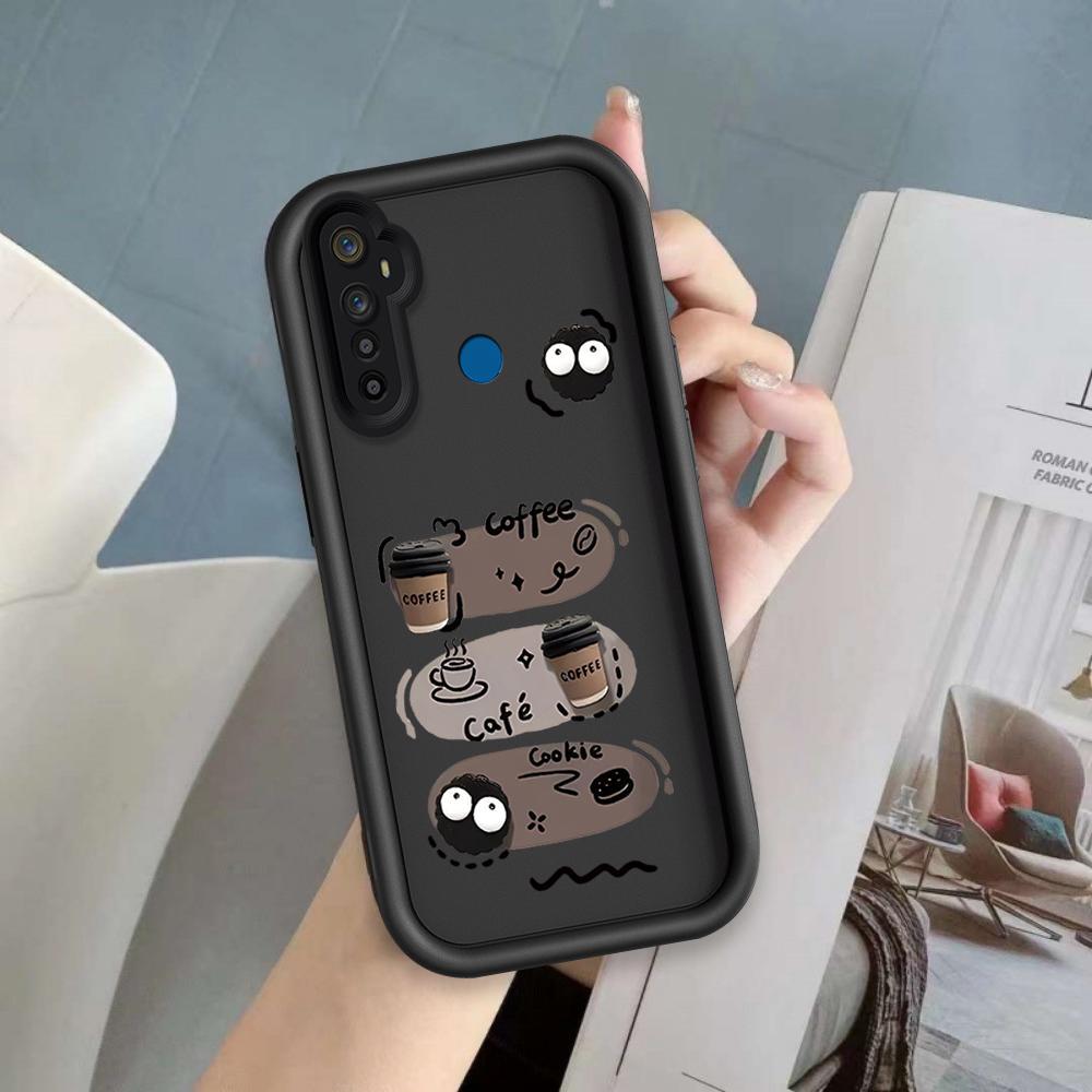 Ốp Lưng Cho Realme 5 5i 5S 6i Hoạt Hình Silicon Mềm Vỏ Điện Thoại TPU Đen Bóng Than Thiên Thần Mắt Chống Sốc Mặt Sau