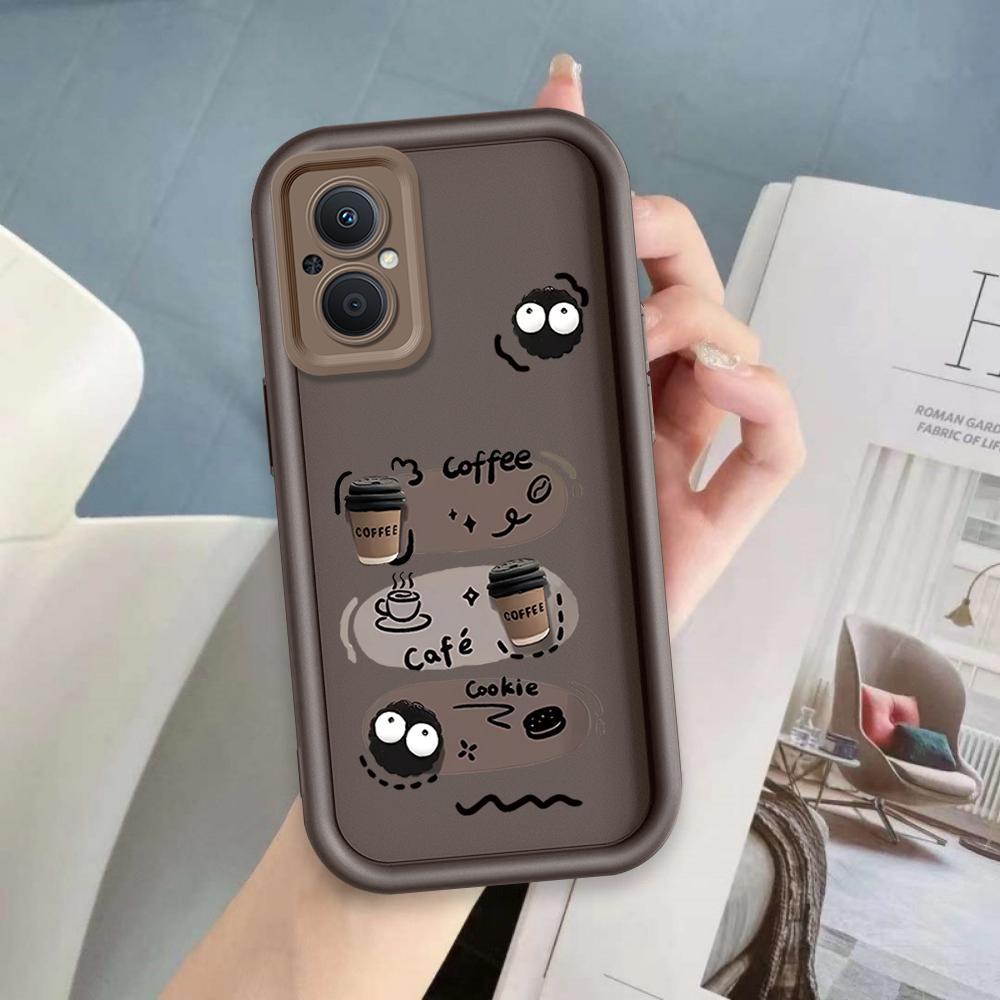 Ốp Lưng Cho OPPO Reno 7Z 8Z 5G Hoạt Hình Silicon Mềm Vỏ Điện Thoại TPU Đen Bóng Than Thiên Thần Mắt Chống Sốc Mặt Sau