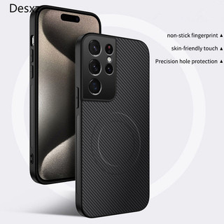 Vỏ từ tính bằng da bằng sợi Carbon cho Samsung Galaxy S25 Ultra S21 FE S22 S23 S24 Plus 5G Vỏ mờ sang trọng chống sốc Sạc không dây Vỏ chống sốc