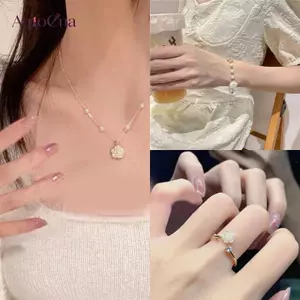 AqToCna Ngọc Trai Nhẹ Nhàng Camellia Mở Vòng Tay Có Thể Điều Chỉnh Nelace Vintage Cho Nữ Cô Gái Tay Dây Xích Phụ Kiện Trang Sức Sang Trọng Trang Sức Cưới AqToCna