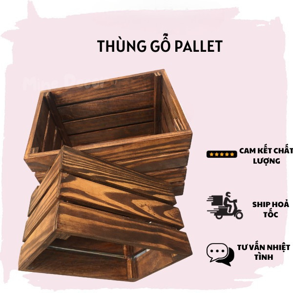 Thùng gỗ thông đa năng tiện dụng đóng theo dạng thùng pallet thùng dùng để trang trí, để đồ phù hợp cho homestay | BigBuy360 - bigbuy360.vn