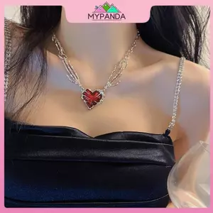 MYPANDA Gothic Trái Tim Đỏ Không Đều Nelace Y2K Tình Yêu Bóng Tối Ma Móng Vuốt Dây Xích Nelace Punk Grunge Thẩm Mỹ Egirl Nhánh Trái Tim Nelace.