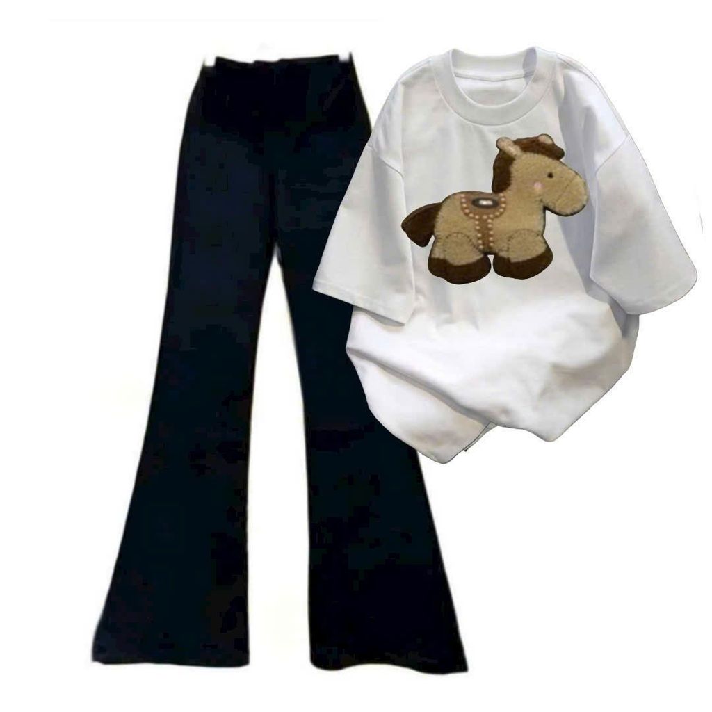 [ MỞ BÁN GIẢM 60% ] Bộ quần ống loe dài + và áo phông unisex hình LỪA-setbosieuxinh