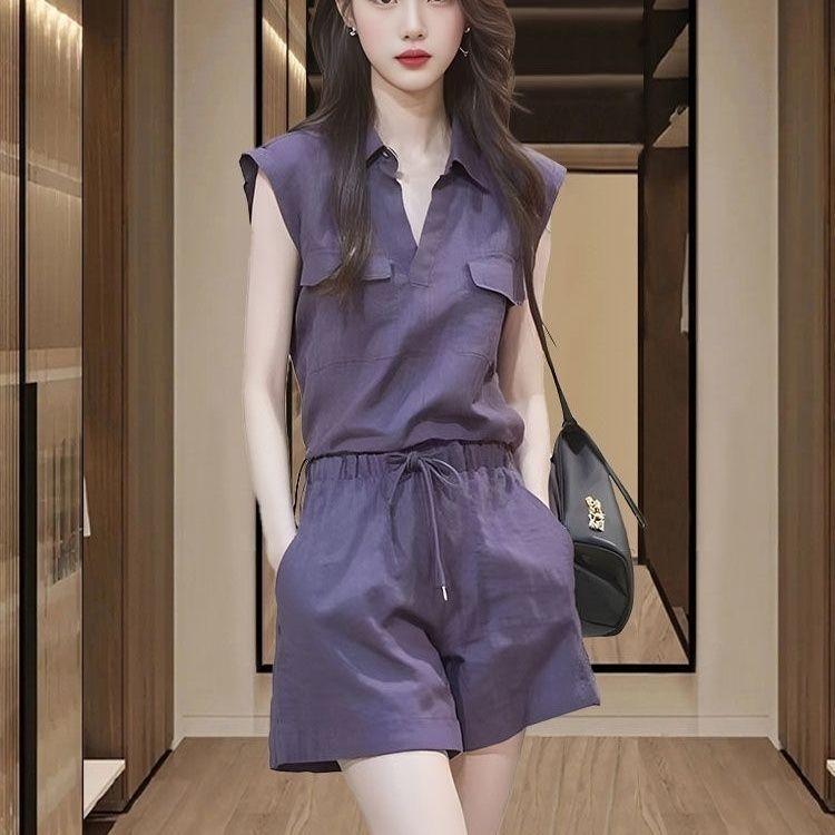 [Seckill trong thời gian có hạn] Bộ đồ muối phong cách mát mẻ Phong cách mới Quần short áo sơ mi màu tím mùa hè Bộ đồ hai mảnh nhẹ Thời trang sang trọng Phong cách Trung Quốc mới